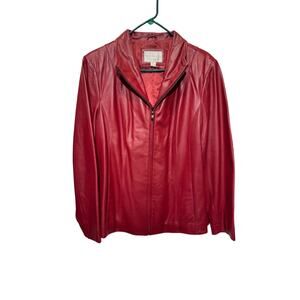 Worthington Genuine Lambskin Fully Lined Red Leather Zip Up Jacket Size L